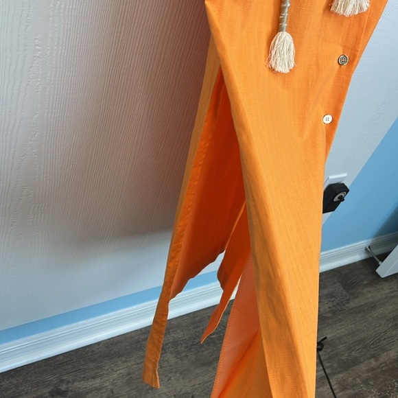 CK Bradley - NWT Orange Button Down Long Sleeve Rope Belt Slit Maxi Dress Large - Picture 6 of 14